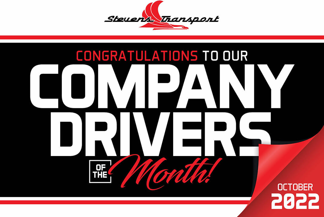 Graphic with text congratulations to our company drivers of the month for October 2022