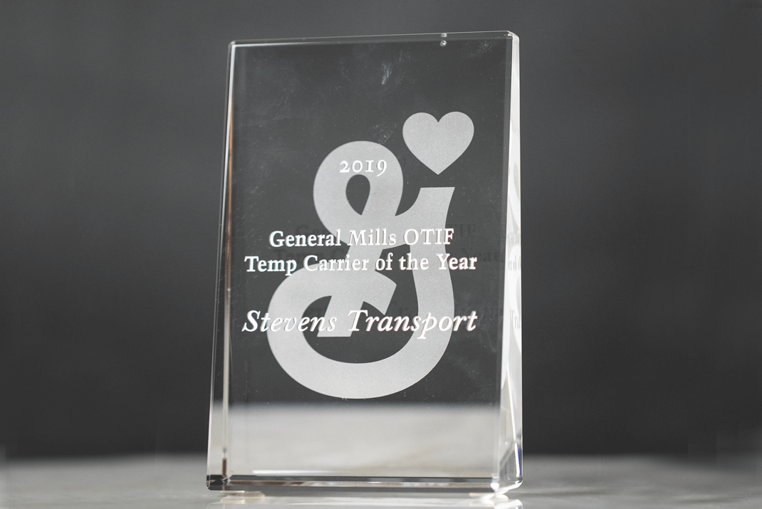 image of 2019 General Mills OTIF Award given to Stevens Transport