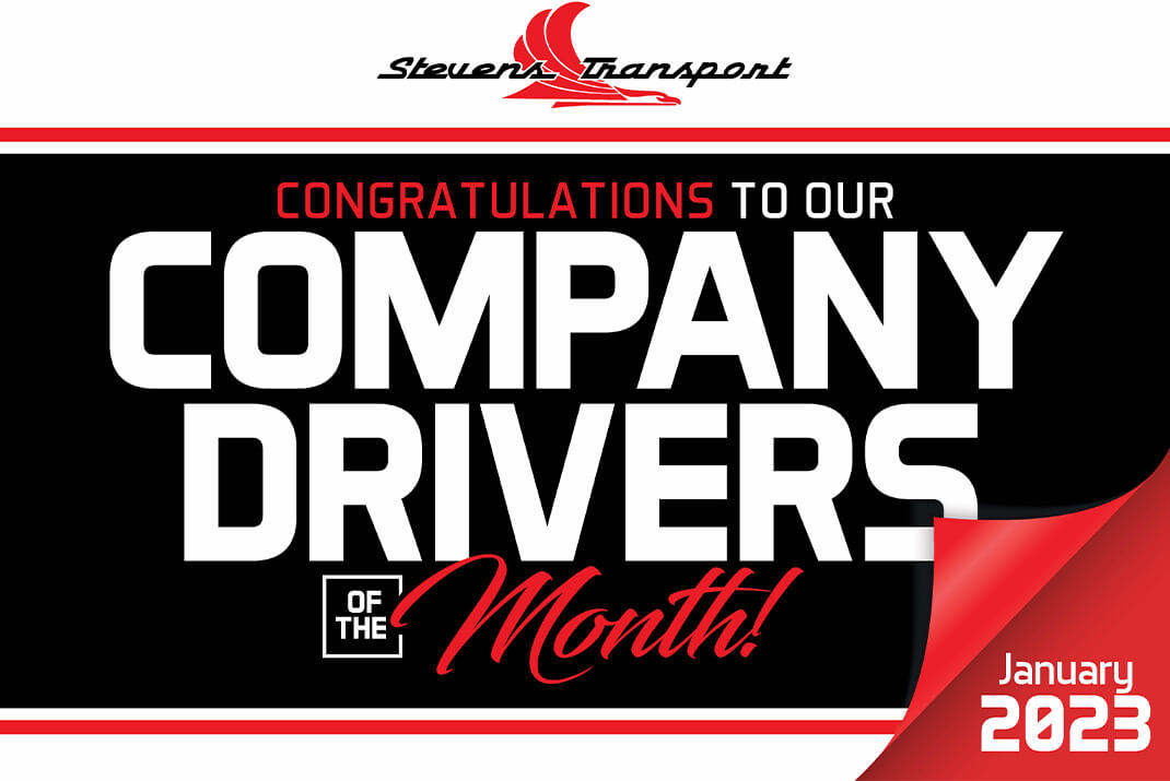 Graphic with text congratulations to our company drivers of the month for January 2023