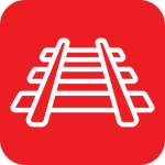 Image of a railroad track outline on a red background