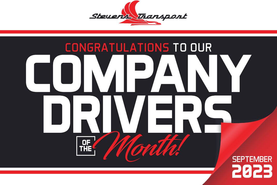 Graphic with text congratulations to our company drivers of the month for September 2023