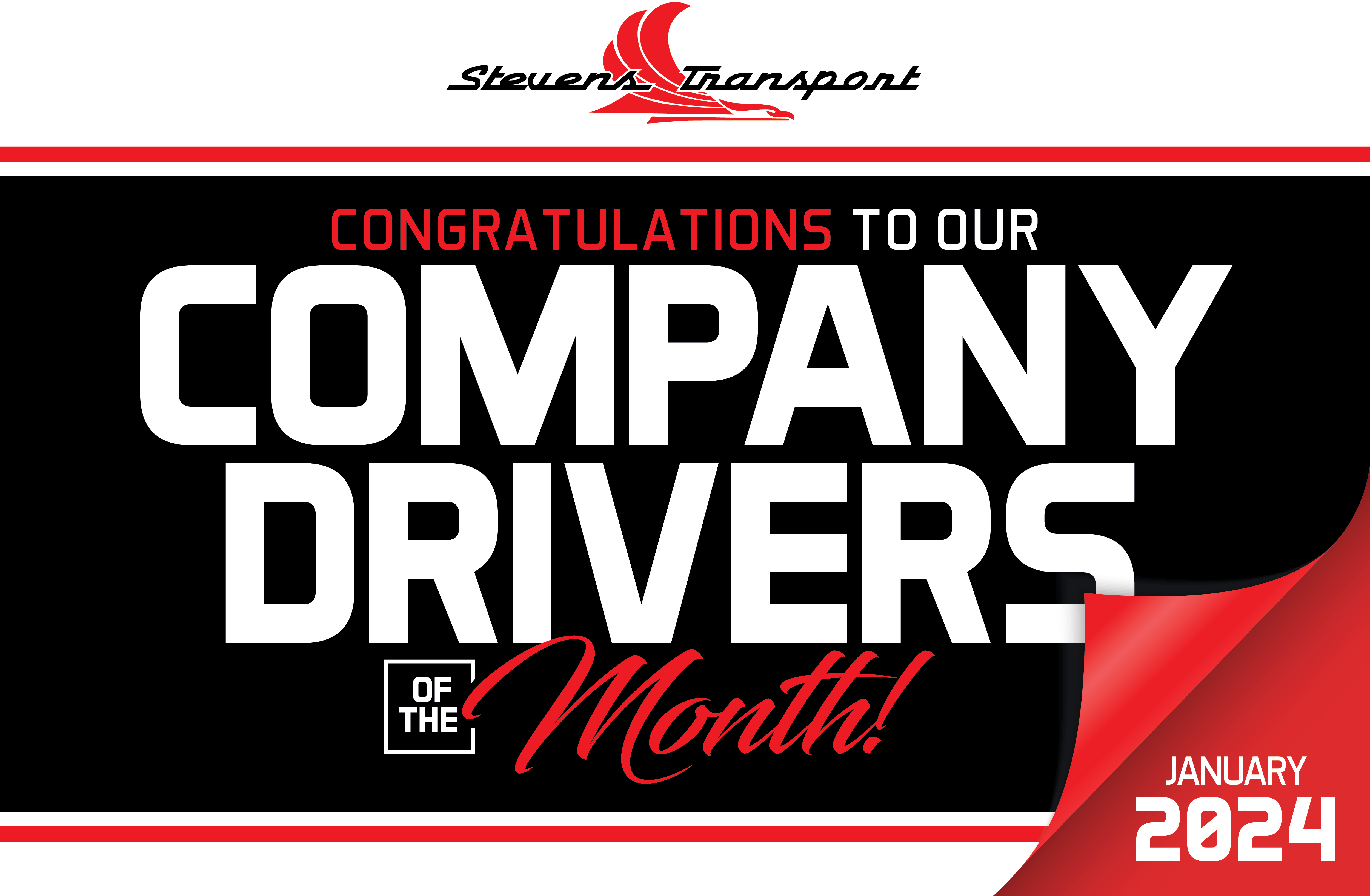 Graphic with text congratulations to our company drivers of the month for January 2024