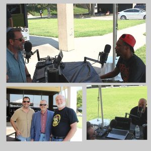 Collage of behind the scenes of recording Roadside Radio Podcast