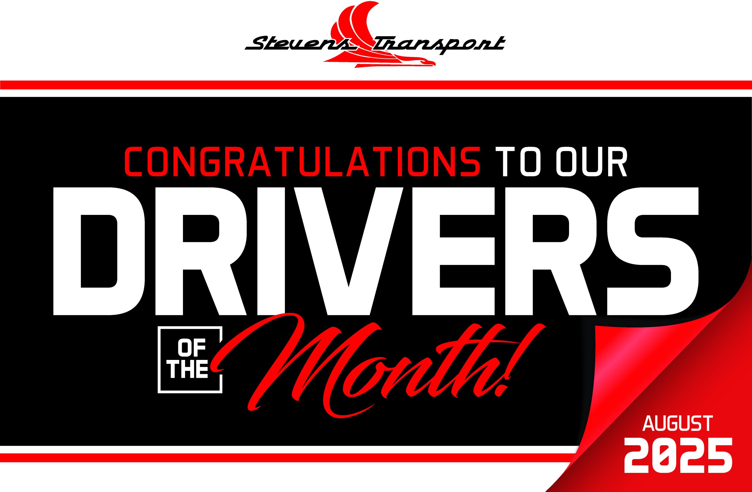 Graphic with text congratulations to our company drivers of the month for August 2025